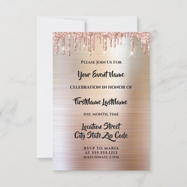 Drips Glitter Drips Rose Bridal Wedding  Invitation (Front)