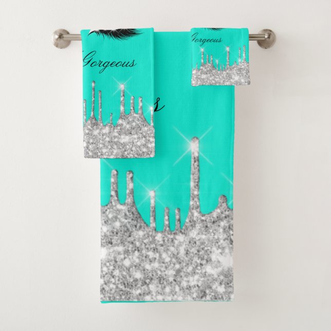 Drips Glitter Effect Aqua Lashes Hello  Beauty  Bath Towel Set (Insitu)