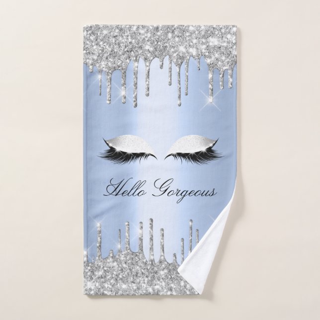 Drips Glitter Effect Blue Lashes Hello  Hand Towel (Hand Towel)