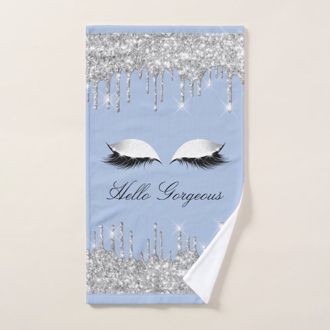 Drips Glitter Effect Blue Lashes Hello  Hand Towel (Hand Towel)