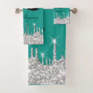 Drips Glitter Effect Emmerald Lashe Hello Beauty Bath Towel Set