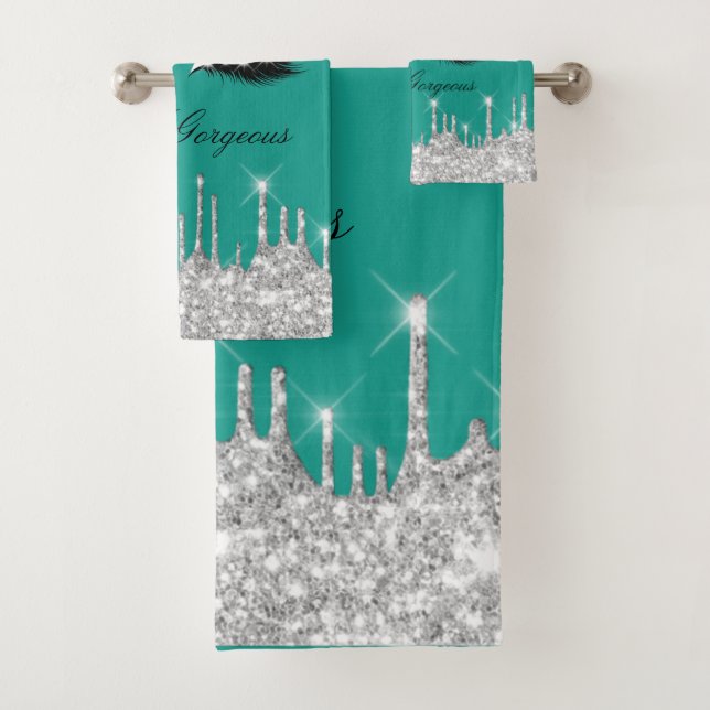 Drips Glitter Effect Emmerald Lashe Hello  Beauty  Bath Towel Set (Insitu)