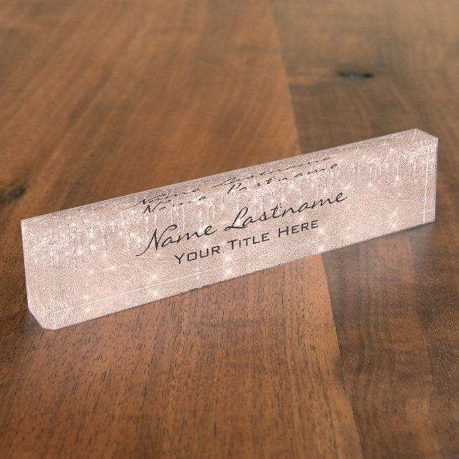 Drips Glitter Effect Rose Aesthetician Beauty Nameplate (Side)
