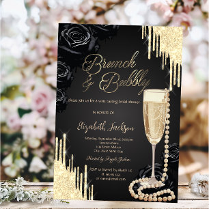  Drips Pearls Prosecco Black Roses Bridal Shower Invitation