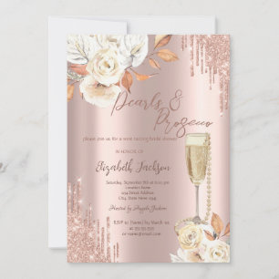 Drips Pearls Prosecco Boho Roses Bridal Shower  Invitation