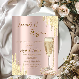 Drips Pearls Prosecco Rose Gold Bridal Shower  Invitation