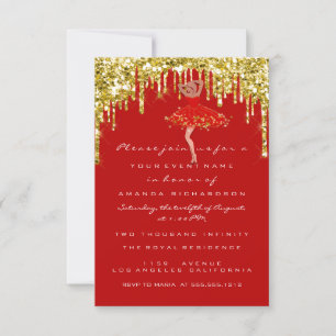  Drips Red Gold Glitter Bridal Sweet 16th Dress Invitation