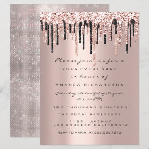 Drips Rose Birthday Bridal Shower Sweet 16 Classy Invitation