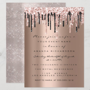 Drips Rose Birthday Bridal Shower Sweet 16 Classy Invitation