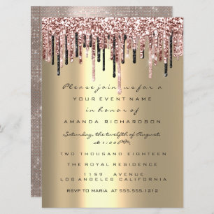 Drips Rose Birthday Bridal Wedding Elegant Gold Invitation