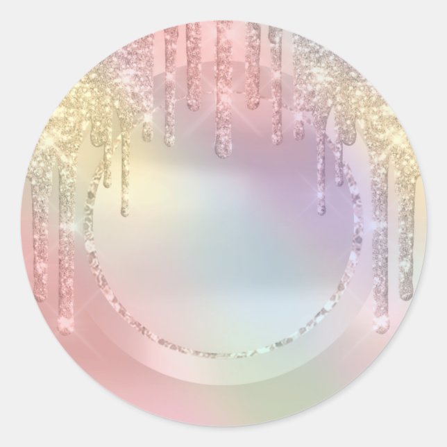  Drips Rose Glitter Sweet 16th Unicorn Holograph Classic Round Sticker (Front)