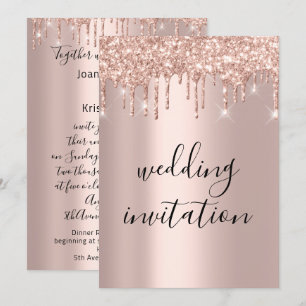 Drips Rose Gold Wedding Bridal Glitter Elegant Invitation