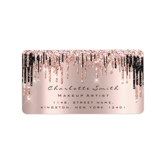Drips RSVP Pink Rose Gold Sparkly Glitter Makeup Label (Front)