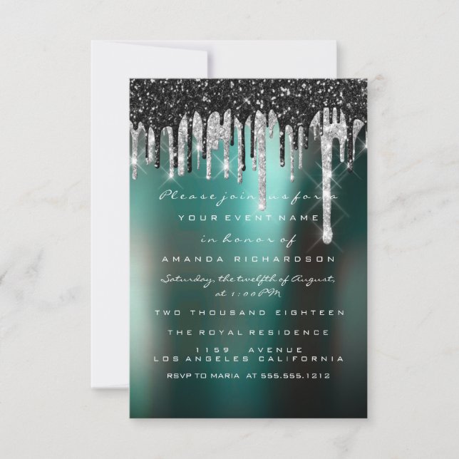 Drips Silver Black Grey Bridal Woodland Wedding Invitation (Front)
