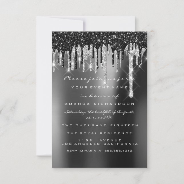 Drips Silver Black Sepia Bridal Woodland Wedding Invitation (Front)