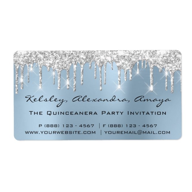 Drips Silver  Bridal Sweet 16th Quinceanera Blue (Front)