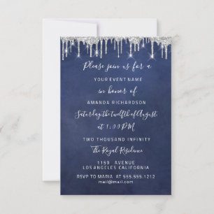 Drips Silver Paper Kraft Bridal Wedding Blue Navy Invitation