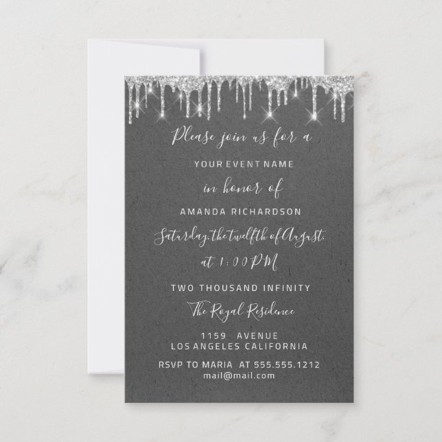 Drips Silver Paper Kraft Bridal Wedding Sweet 16th Invitation (Front)