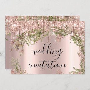 Drips Spark Wedding Bridal Rose Florals Mint Invitation
