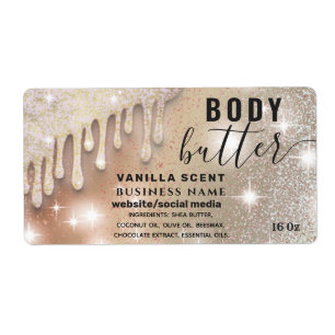 Drips sparkle glittery script body butter label