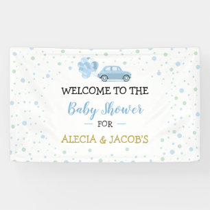 Drive  Blue Car Balloons Boy Baby Shower Backdrop Banner