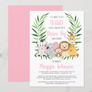 Drive By About to Get Wild Safari Baby Girl Shower Invitation