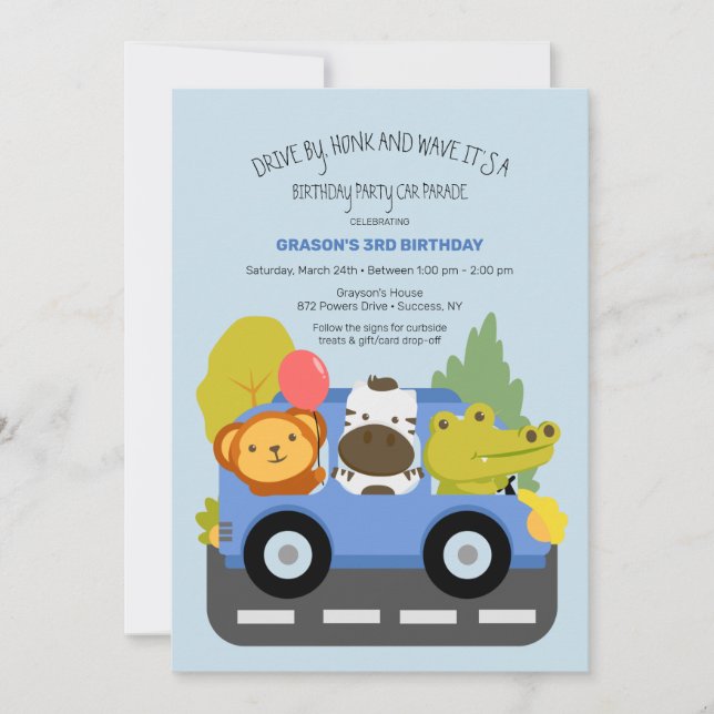 Drive By Animals Birthday Party Parade Invitation (Front)