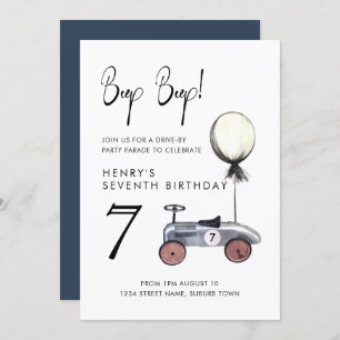 Drive by Any Age Birthday Parade Retro 7th Car Invitation