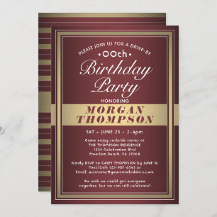 Drive-By Any Birthday Burgundy Gold & White Party Invitation