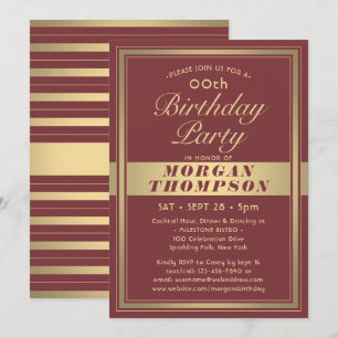 Drive-By Any Birthday Burgundy Gold & White Party Invitation
