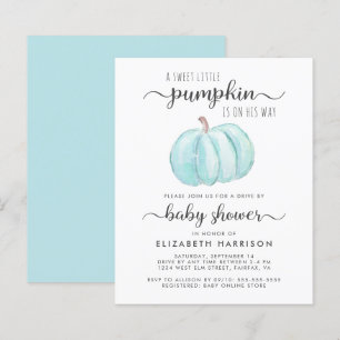 Drive By Baby Boy Shower Blue Pumpkin Invitation