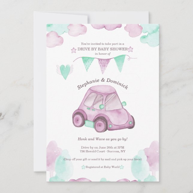 Drive By Baby Girl Shower Invitation (Front)