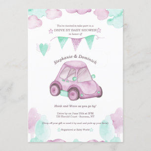 Drive By Baby Girl Shower Invitation