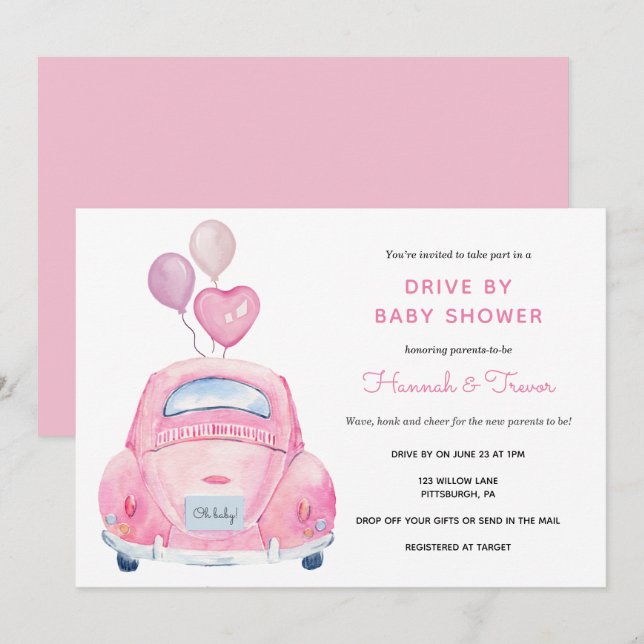 Drive By Baby Girl Shower Invitation (Front/Back)