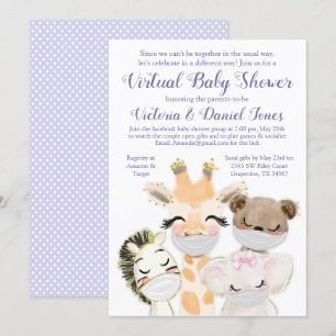 Drive By Baby Shower Baby Animals with Masks Invitation