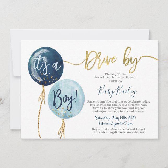 Drive by Baby shower boy Invitation (Front)