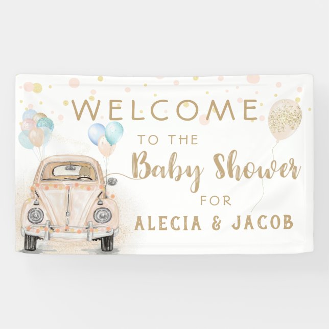 Drive By Baby Shower Car Gold Peach Banner (Horizontal)
