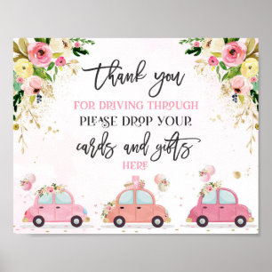 Drive By Baby Shower Cards Gifts Sign Pink Floral