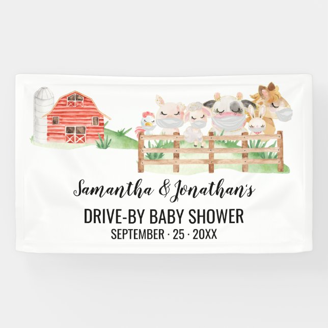 Drive-by Baby Shower Farm Baby Animals Banner (Horizontal)