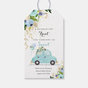 Drive By Baby Shower Favour Tag Blue Floral