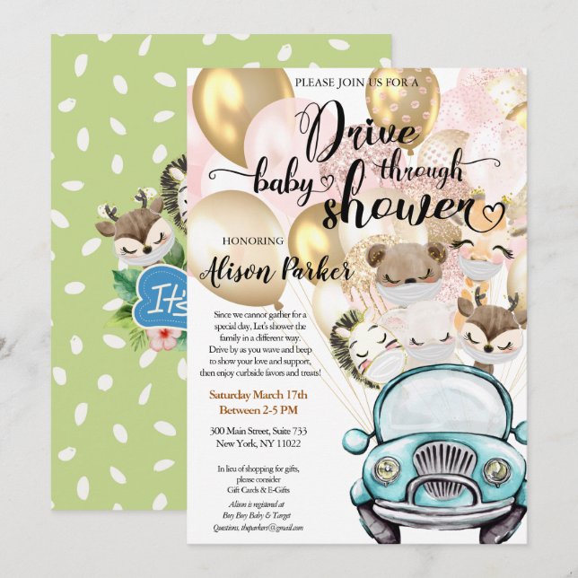 Drive By Baby Shower for BOY | Safari Friends Invitation (Front/Back)