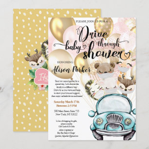 Drive By Baby Shower for GIRL   Safari Friends Invitation