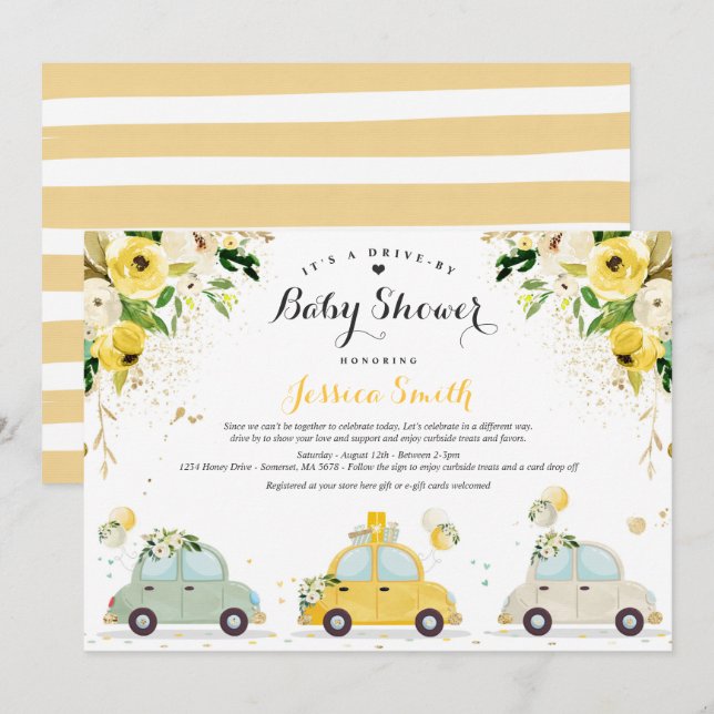 Drive By Baby Shower Gender Neutral Baby Shower Invitation (Front/Back)