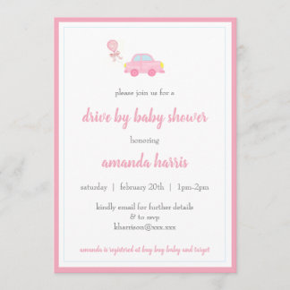 drive by baby shower girl invitation