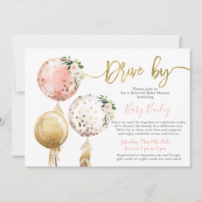 Drive by Baby shower girl Invitation (Front)