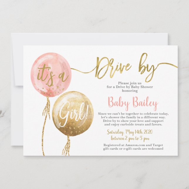 Drive by Baby shower girl Invitation (Front)