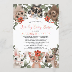Drive by baby shower girl woodland forest animals invitation