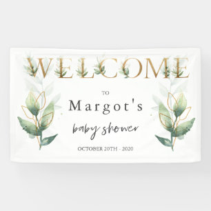 Drive By Baby Shower Greenery and Gold Banner