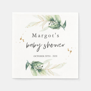 Drive By Baby Shower Greenery And Gold Napkin