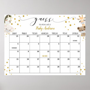 Drive-by Baby Shower Guess Due Date Calendar Poste Poster